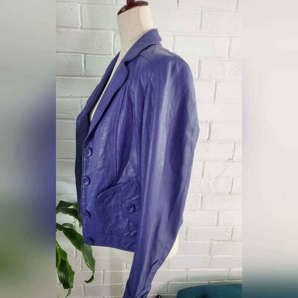 Purple 100% lambskin jacket CACHE LUXE, extremely soft, size M - Picture 9 of 16